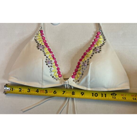 Victoria's Victoria Secret Bikini Halter Top S Small White With Rhinestones EUC - Picture 9 of 10